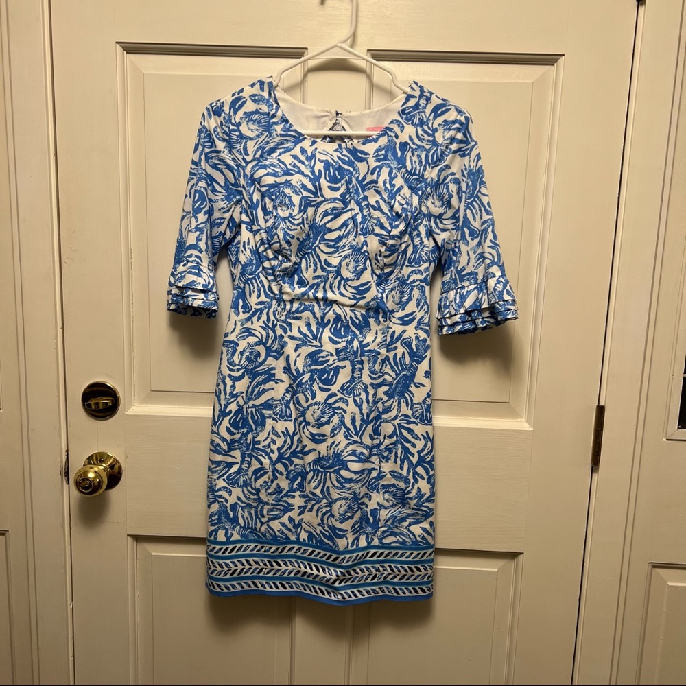Worn Once Lilly Pulitzer Half Sleeve Shift Blue white